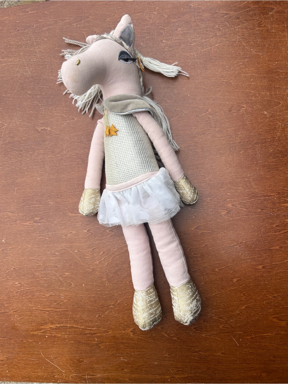 Pottery Barn Kids Silvie Horse Handmade with gold spark Dress & tutu  braid 19”